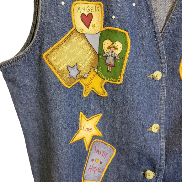 The Quacker Factory Women's Vest Sleeveless Denim Blue Angels Size Large. - Picture 3 of 9